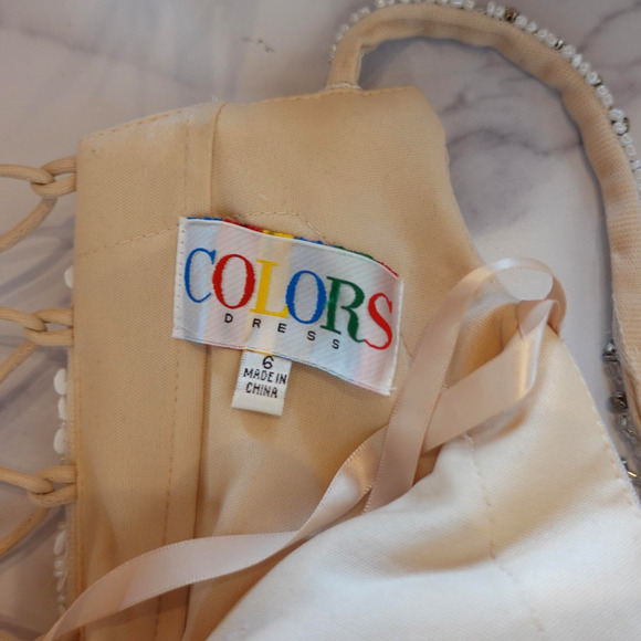 Vintage Y2K Dress 6 Nude Cocktail Party Sequin Beaded Feather Lace Up Back Mini - Picture 7 of 16